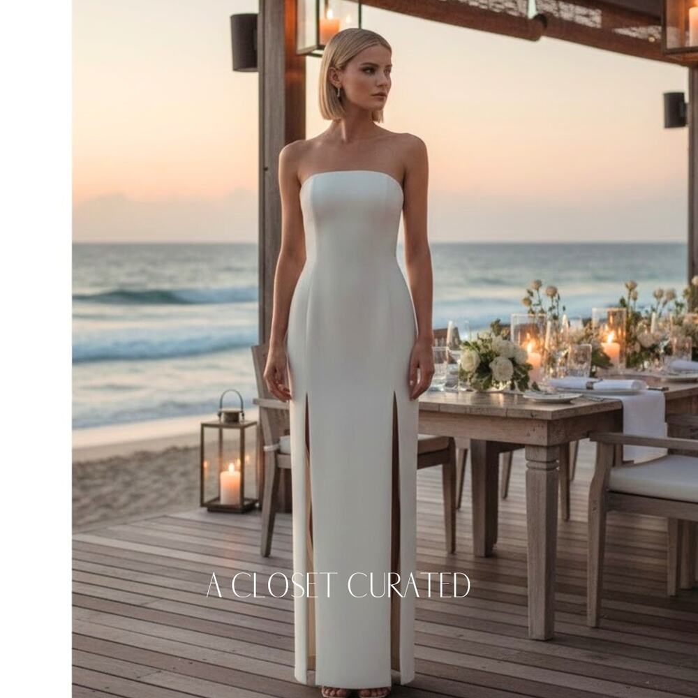 MISHA Strapless Cutout Slit Maxi Dress Small White NWT